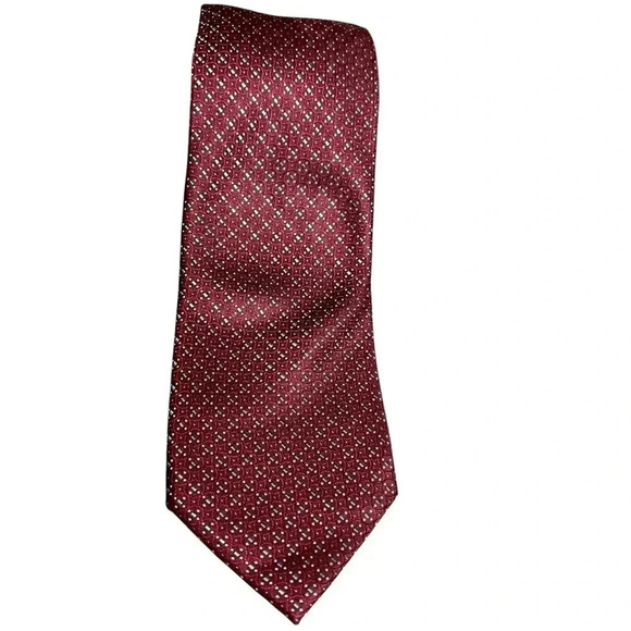 COUNTESS MARA 100% Silk Handmade Red Maroon Tie Blue & White Circular Geometric - Picture 2 of 8